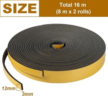 Inwee 2 role penové tesniace pásky, šírka 12 mm x hrúbka 3 mm, tesniace pásky, penová tesniaca páska