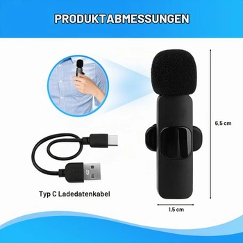 Bezdrátový mikrofon Mini Mic Pro, klopový mikrofon s klipem pro iPhone a Android, mikrofon pro