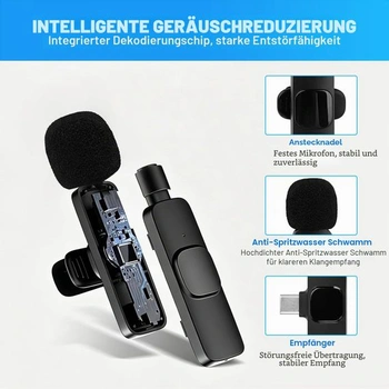Bezdrátový mikrofon Mini Mic Pro, klopový mikrofon s klipem pro iPhone a Android, mikrofon pro