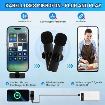 Bezdrátový mikrofon Mini Mic Pro, klopový mikrofon s klipem pro iPhone a Android, mikrofon pro