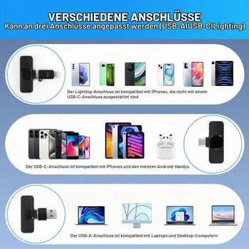 Bezdrátový mikrofon Mini Mic Pro, klopový mikrofon s klipem pro iPhone a Android, mikrofon pro