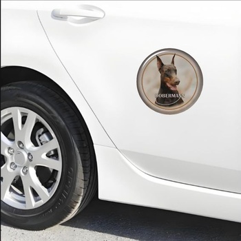 Samolepka na auto s dobrmanem, kulatá, vodotěsná, reflexní, dekorativní vinylová samolepka na auto,