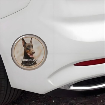 Samolepka na auto s dobermanom, okrúhla, vodotesná, reflexná, dekoratívna vinylová samolepka na auto,