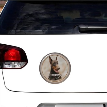 Samolepka na auto s dobermanom, okrúhla, vodotesná, reflexná, dekoratívna vinylová samolepka na auto,