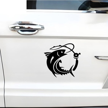 Samolepka s rybou, vodeodolná PVC samolepka, čierna, zábavná dekorácia na auto, notebook, chladničku,