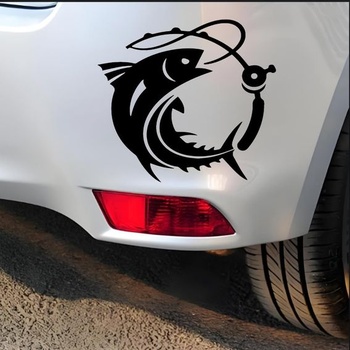 Samolepka s rybou, vodeodolná PVC samolepka, čierna, zábavná dekorácia na auto, notebook, chladničku,