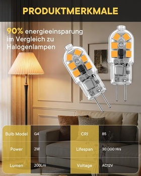 LED žárovka G4 2W nahrazuje 20W halogenovou žárovku, AC/DC 12V-24V nízké napětí, MR11 dvoukolíková
