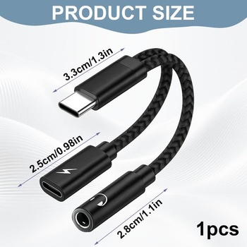 Adaptér 2 v 1 s USB-C na 3,5 mm jack pre slúchadlá a nabíjanie, adaptér pre slúchadlá s rýchlym