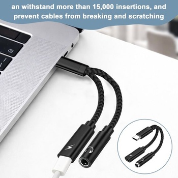 Adaptér 2 v 1 s USB-C na 3,5 mm jack pre slúchadlá a nabíjanie, adaptér pre slúchadlá s rýchlym