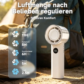 Ručný ventilátor WOWDSGN, prenosný ventilátor s 5 rýchlosťami, biely