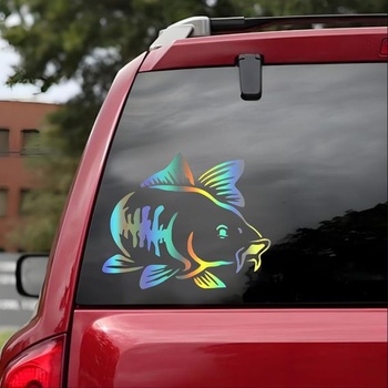 Holografická samolepka s kaprom, vodotesná, PVC samolepka pre rybárske nadšencov na auto, notebook,