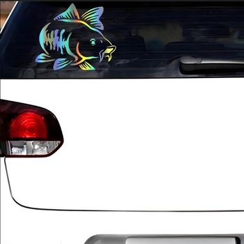 Holografická samolepka s kaprom, vodotesná, PVC samolepka pre rybárske nadšencov na auto, notebook,