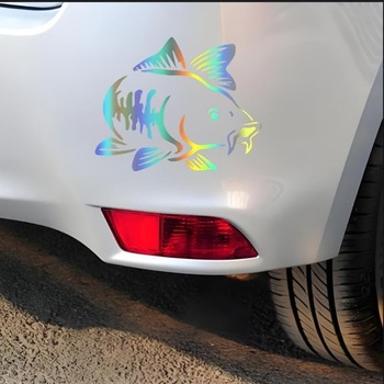 Holografická samolepka s kaprem, vodotěsná, PVC samolepka pro rybářské nadšence na auto, notebook,