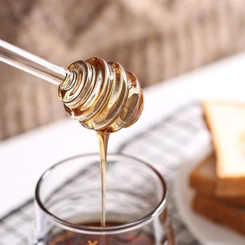 Skleněná lžička na med, medová tyčinka, míchadlo na med, naběračka na med na marmeládu, medový