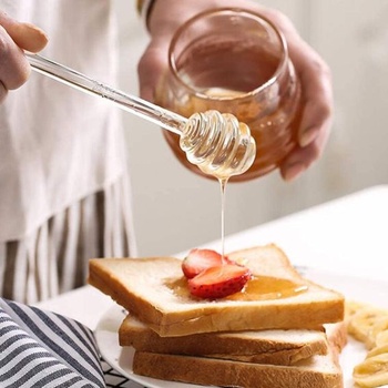 Sklenená lyžička na med, medová tyčinka, miešadlo na med, naberačka na med na marmeládu, medový