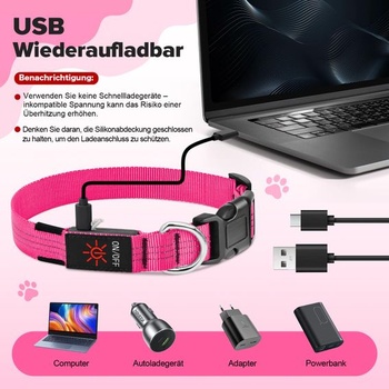 Weesiber svietiaci obojok pre psov, dobíjací USB obojok s 3 svetelnými režimami, nastaviteľný obojok,