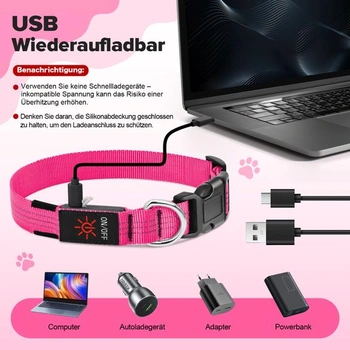 Weesiber svítící obojek pro psy, dobíjecí USB obojek se 3 světelnými režimy, nastavitelný obojek,