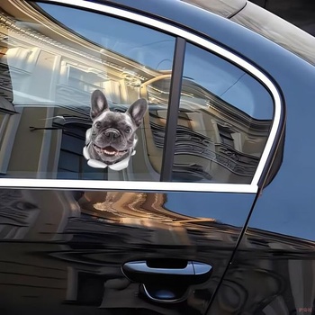 Samolepka na auto s motívom francúzskeho buldočka, reflexná, vodeodolná, 3D PVC samolepka s