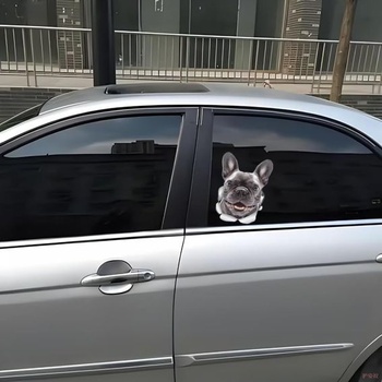 Samolepka na auto s motívom francúzskeho buldočka, reflexná, vodeodolná, 3D PVC samolepka s