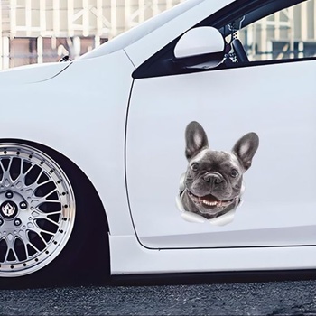 Samolepka na auto s motívom francúzskeho buldočka, reflexná, vodeodolná, 3D PVC samolepka s