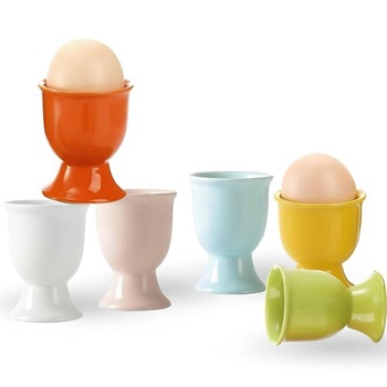 Sada 6 porcelánových kalíškov na vajíčka, okrúhle keramické kalíšky na vajíčka na mäkko alebo natvrdo,