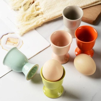 Sada 6 porcelánových kalíškov na vajíčka, okrúhle keramické kalíšky na vajíčka na mäkko alebo natvrdo,