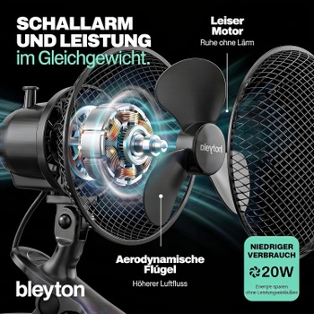Stolný ventilátor BLEYTON čierny, 20W, so štipcom