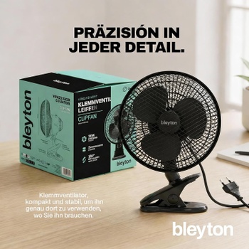 Stolný ventilátor BLEYTON čierny, 20W, so štipcom