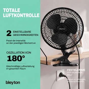 Stolný ventilátor BLEYTON čierny, 20W, so štipcom