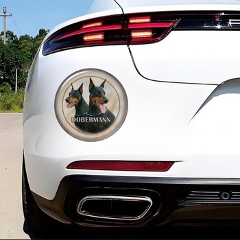 Kulatá samolepka na auto s motivem dobermana, reflexní, vodotěsná, PVC, vtipná samolepka na auto,