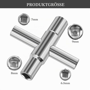 Štvorhranný kľúč, 4cestný, vnútorné rozmery 6,5 mm/7 mm/8 mm/9 mm, kľúč do rozvádzačovej skrine,