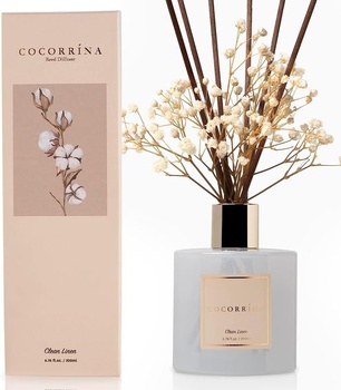 COCORRÍNA Difúzer do izby s 8 vonnými tyčinkami 200ml - Čistá bielizeň, prírodná, dlhotrvajúca,