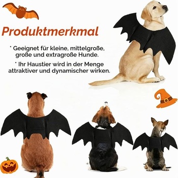 Halloweensky kostým psa s netopierími krídlami a tekvicovou dekoráciou, čierny, veľkosť M