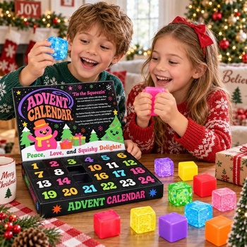 Vianočný adventný kalendár, mäkké hračky, farebná mäkká protistresová kocka
