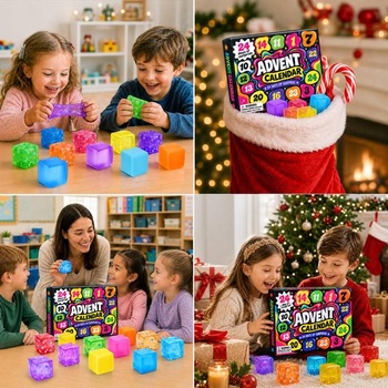 Vianočný adventný kalendár, mäkké hračky, farebná mäkká protistresová kocka
