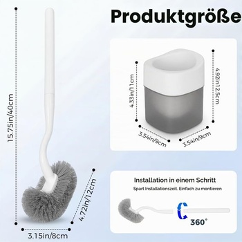 EINESIN WC kefa, WC kefa a držiak, WC kefa s čističom okrajov, zakrivená WC kefa, dlhá