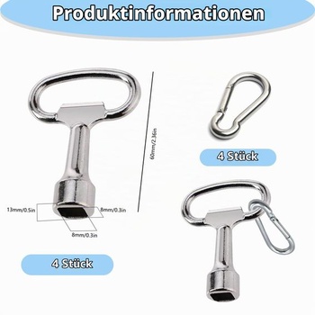 TREABEAR 8mm štvorhranný kľúč 4ks s karabínami, kľúč na rozvádzač, kľúč na vetrací otvor, kľúč na