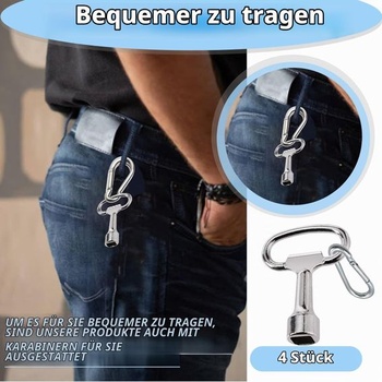 TREABEAR 8mm štvorhranný kľúč 4ks s karabínami, kľúč na rozvádzač, kľúč na vetrací otvor, kľúč na