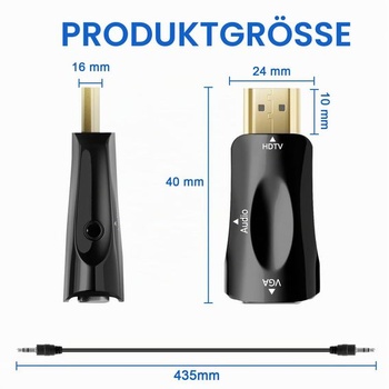 Adaptér HENGBIRD HDMI na VGA (2 ks) s audio káblom pre PC, notebook, monitor, projektor, Full HD
