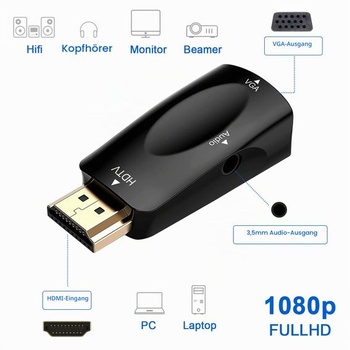 Adaptér HENGBIRD HDMI na VGA (2 ks) s audio káblom pre PC, notebook, monitor, projektor, Full HD