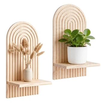 JARNÁ drevená nástenná polica Boho nástenná dekorácia, 2 kusy, polica na rastliny