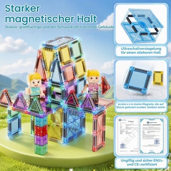 Cestovná sada magnetických stavebných kociek burgkidz, 60 dielikov, pre 2 deti od 3 rokov