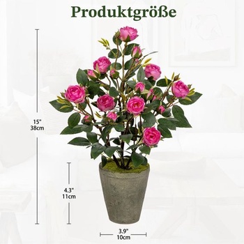 Umělé květiny Briful, umělé růže, realistické růžové dekorativní květiny, růžový keř, výška 38 cm,