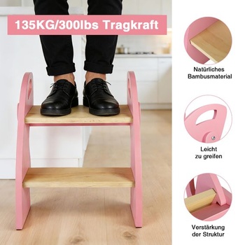 Detská schodíková stolička s 2 schodíkmi, skladací drevený rebrík s madlom, nosnosť až 135 kg, detská