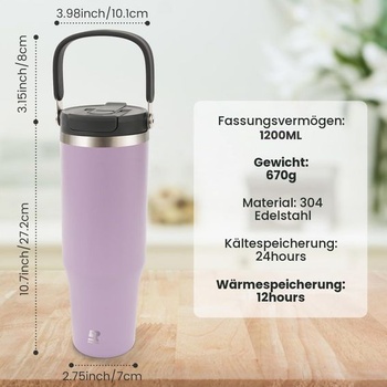 Termohrnek z nerezové oceli 2.0 o objemu 1,2 l s brčkem a uchem - vhodný do myčky - nepropustný