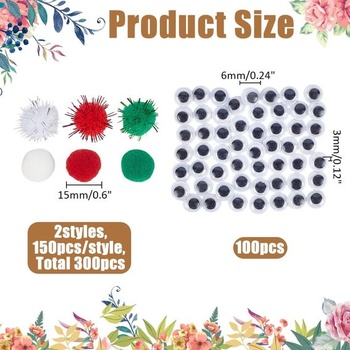 WADORN 300 kusov 15mm rôznych brmbolcových guličiek so 100 očkami, viacfarebné trblietavé brmbolce,