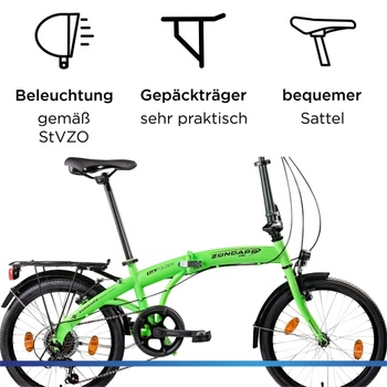 Skladací bicykel ZF20 Speed ​​Folder, 20 palcov, Shimano, 6 rýchlostí, zelené - N