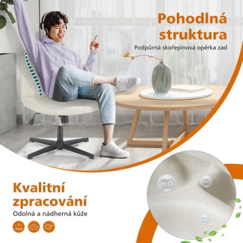 Kancelárska stolička C-7261-LEA-BG, bez koliesok, otočná 360 °, béžová - N