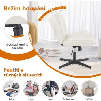 Kancelárska stolička C-7261-LEA-BG, bez koliesok, otočná 360 °, béžová - N