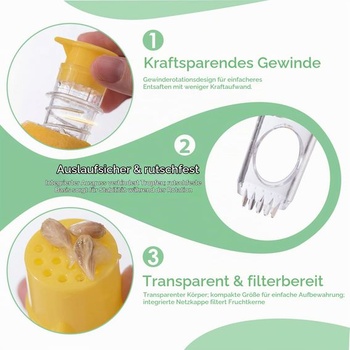 Dvoudílný ruční lis na citrusovou šťávu, žlutý/zelený plast, s víkem a čisticím kartáčkem, pro